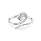 Ariana Grande x Swarovski bangle, Crystal pearl, Baguette cut, White, Rhodium plated